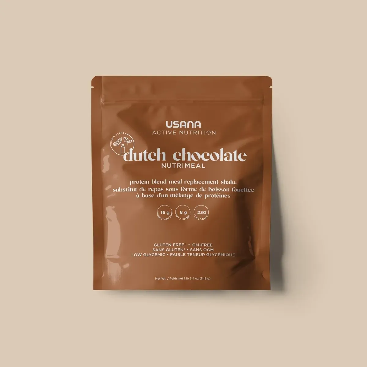 Conditionnement officiel de Le substitut de repas protéiné Nutrimeal sous forme de boisson fouettée (Chocolat, Sac de 9 portions).