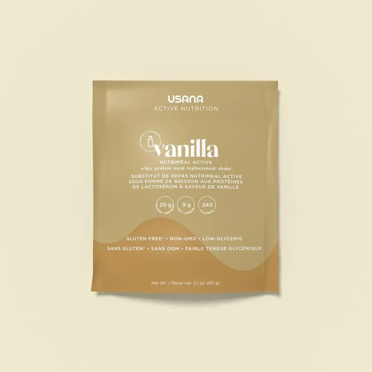Conditionnement officiel de Nutrimeal Active (Vanille, Boîte de 14 portions individuelles).