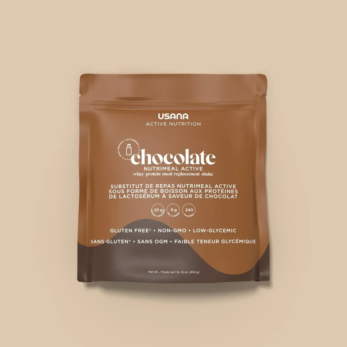 Conditionnement officiel de Nutrimeal Active (Chocolat, Boîte de 14 portions individuelles).